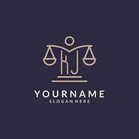 KJ initials combined with the scales of justice icon, design inspiration for law firms in a modern and luxurious style vector