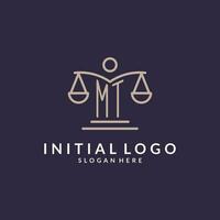 MT initials combined with the scales of justice icon, design inspiration for law firms in a modern and luxurious style vector