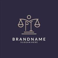 PI initials combined with the scales of justice icon, design inspiration for law firms in a modern and luxurious style vector