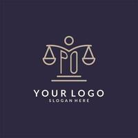 PO initials combined with the scales of justice icon, design inspiration for law firms in a modern and luxurious style vector