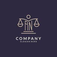 RN initials combined with the scales of justice icon, design inspiration for law firms in a modern and luxurious style vector