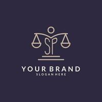 SP initials combined with the scales of justice icon, design inspiration for law firms in a modern and luxurious style vector