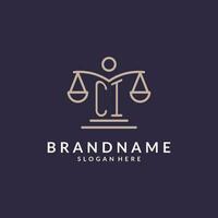 CI initials combined with the scales of justice icon, design inspiration for law firms in a modern and luxurious style vector