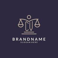 CV initials combined with the scales of justice icon, design inspiration for law firms in a modern and luxurious style vector