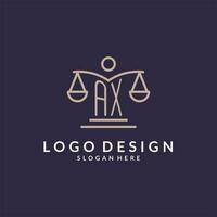 AX initials combined with the scales of justice icon, design inspiration for law firms in a modern and luxurious style vector