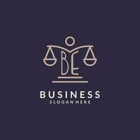 BE initials combined with the scales of justice icon, design inspiration for law firms in a modern and luxurious style vector