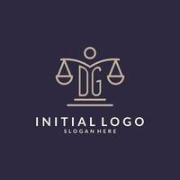 DG initials combined with the scales of justice icon, design inspiration for law firms in a modern and luxurious style vector