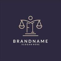 FI initials combined with the scales of justice icon, design inspiration for law firms in a modern and luxurious style vector