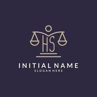HS initials combined with the scales of justice icon, design inspiration for law firms in a modern and luxurious style vector