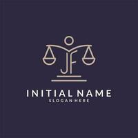 jf iniciales conjunto con el escamas de justicia icono, diseño inspiración para ley empresas en un moderno y lujoso estilo vector