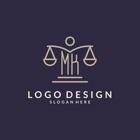 MK initials combined with the scales of justice icon, design inspiration for law firms in a modern and luxurious style vector