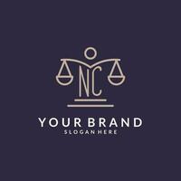 NC initials combined with the scales of justice icon, design inspiration for law firms in a modern and luxurious style vector