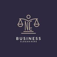 NE initials combined with the scales of justice icon, design inspiration for law firms in a modern and luxurious style vector