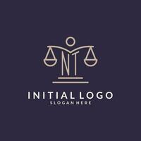 NT initials combined with the scales of justice icon, design inspiration for law firms in a modern and luxurious style vector
