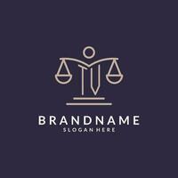 TV initials combined with the scales of justice icon, design inspiration for law firms in a modern and luxurious style vector