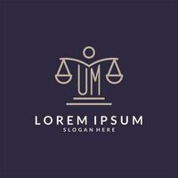 UM initials combined with the scales of justice icon, design inspiration for law firms in a modern and luxurious style vector