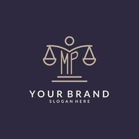 MP initials combined with the scales of justice icon, design inspiration for law firms in a modern and luxurious style vector