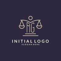 RG initials combined with the scales of justice icon, design inspiration for law firms in a modern and luxurious style vector