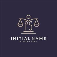 PS initials combined with the scales of justice icon, design inspiration for law firms in a modern and luxurious style vector