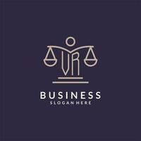 VR initials combined with the scales of justice icon, design inspiration for law firms in a modern and luxurious style vector