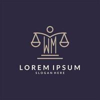 WM initials combined with the scales of justice icon, design inspiration for law firms in a modern and luxurious style vector