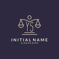 YS initials combined with the scales of justice icon, design inspiration for law firms in a modern and luxurious style vector