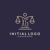 xg iniciales conjunto con el escamas de justicia icono, diseño inspiración para ley empresas en un moderno y lujoso estilo vector