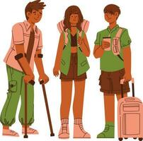 children with backpack. children with different posses . vector  illustration