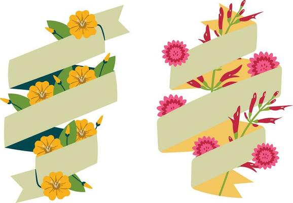 decorative banner with flowers and leafs isolated icon vector illustration design