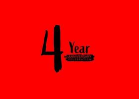 4 Years Anniversary Celebration logo on red background, 4 number logo design, 4th Birthday Logo,  logotype Anniversary, Vector Anniversary For Celebration, poster, Invitation Card