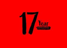 17 Years Anniversary Celebration logo on red background, 17 number logo design, 17th Birthday Logo,  logotype Anniversary, Vector Anniversary For Celebration, poster, Invitation Card