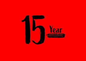 15 Years Anniversary Celebration logo on red background, 15 number logo design, 15th Birthday Logo,  logotype Anniversary, Vector Anniversary For Celebration, poster, Invitation Card