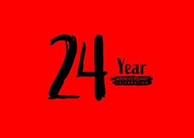 24 Years Anniversary Celebration logo on red background, 24 number logo design, 24th Birthday Logo,  logotype Anniversary, Vector Anniversary For Celebration, poster, Invitation Card