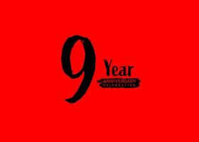 9 Years Anniversary Celebration logo on red background, 9 number logo design, 9th Birthday Logo,  logotype Anniversary, Vector Anniversary For Celebration, poster, Invitation Card