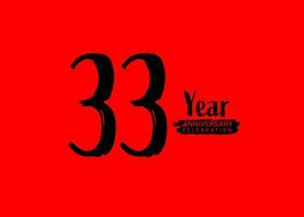 33 Years Anniversary Celebration logo on red background, 33 number logo design, 33th Birthday Logo,  logotype Anniversary, Vector Anniversary For Celebration, poster, Invitation Card