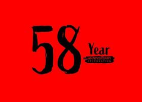 58 Years Anniversary Celebration logo on red background, 58 number logo design, 58th Birthday Logo,  logotype Anniversary, Vector Anniversary For Celebration, poster, Invitation Card