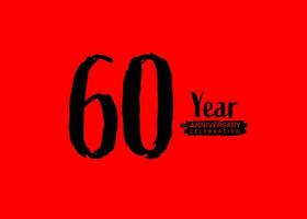 60 Years Anniversary Celebration logo on red background, 60 number logo design, 60th Birthday Logo,  logotype Anniversary, Vector Anniversary For Celebration, poster, Invitation Card