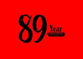 89 Years Anniversary Celebration logo on red background, 89 number logo design,89th Birthday Logo,  logotype Anniversary, Vector Anniversary For Celebration, poster, Invitation Card