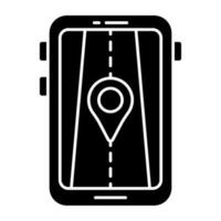 A solid design icon of mobile road location vector