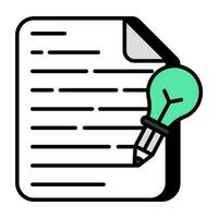 Pencil with bulb on paper, flat design of content writing vector