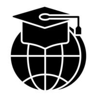 Globe with mortarboard, icon of global education vector