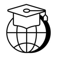 Globe with mortarboard, icon of global education vector