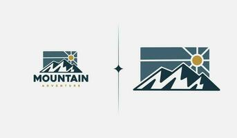 Mountain Hill Top Sun Rays monoline. Universal creative premium symbol. Vector sign icon logo template. Vector illustration