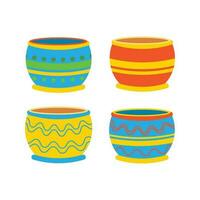 Pots, pitchers, jugs with ornaments. Ukrainian symbols. vector