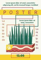 Poster, banner template design with grass in pot and text. Typography. vector