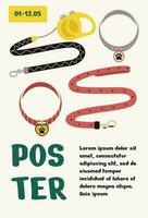 Poster, banner template design with leashes, collars with medallions and text. Typography. vector