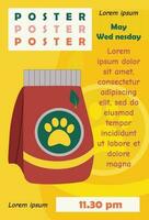 Poster, banner template design with pet food, fodder and text. Typography. vector