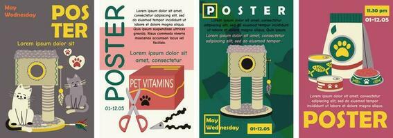 Poster, banner template design with pet elements and text. Typography. vector