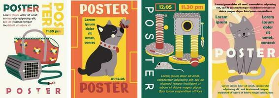 Poster, banner template design with pet elements and text. Typography. vector