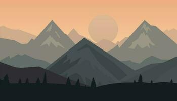 Flat minimalistic design. Panorama of a mountain landscape. Easy to change colors. vector